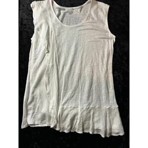 Sundance White Linen T-Shirt Large Asymmetrical Ruffle Detail